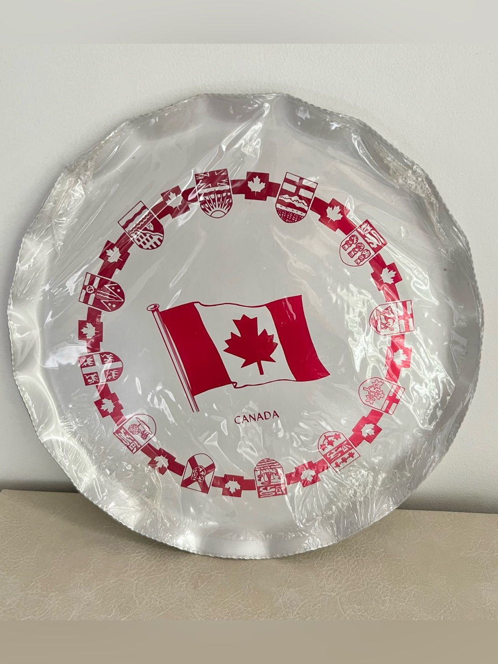 Vintage Silhouette Aluminum Canada Serving Tray Canadian Flag & Provincial Crest